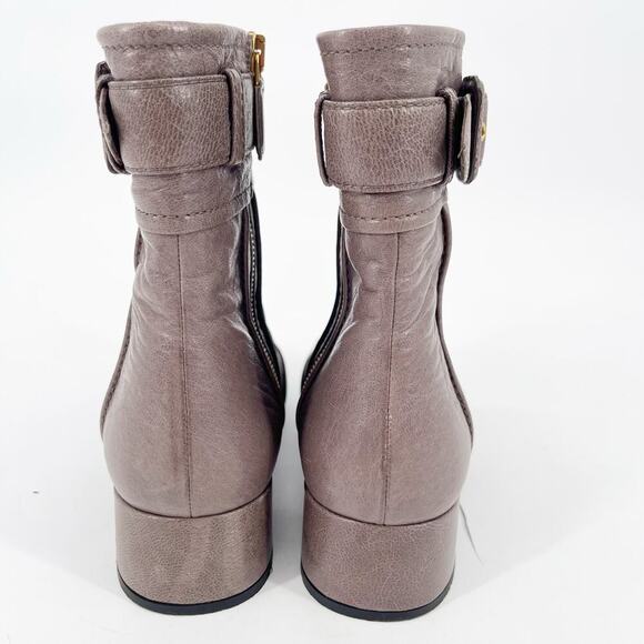 Prada F/W 2017 Dove Gray Multi Buckle Moto Grunge Square Toe Ankle Boot IT 37.5 - Picture 10 of 15